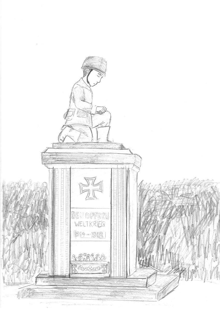 Das Niebelsbacher Gefallenendenkmal, gezeichnet von einem Pfadfinder.
