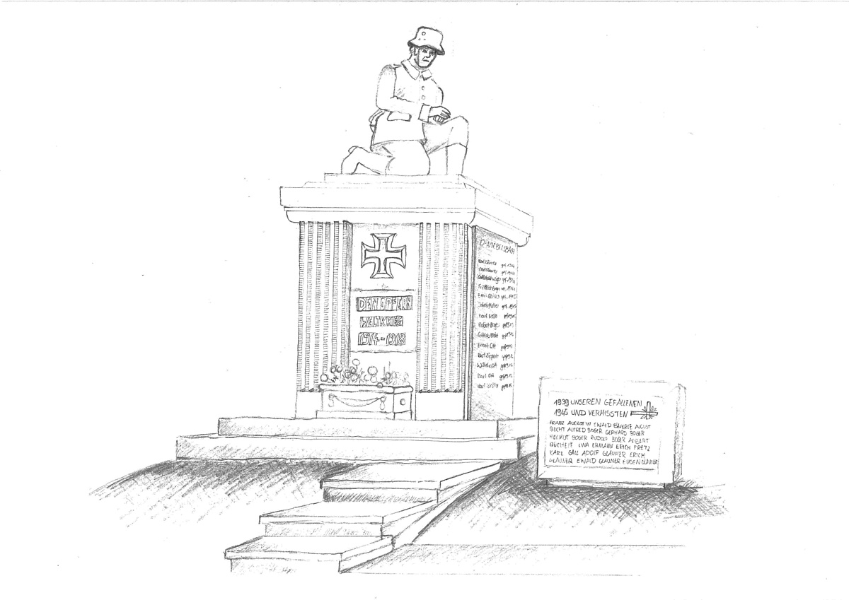 Das Niebelsbacher Gefallenendenkmal, gezeichnet von einem Pfadfinder.